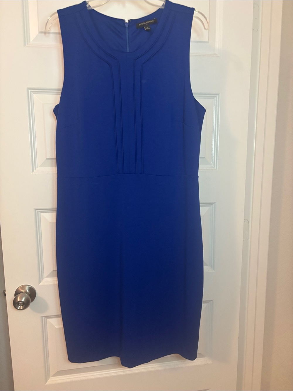 Banana Republic Capri Blue Sleeveless Sheath Dress SZ 12 midi lined work wear